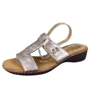 Naturalizer Women Comfort Sandals Size 10 Bronze Leather Slip-On Low Wedge